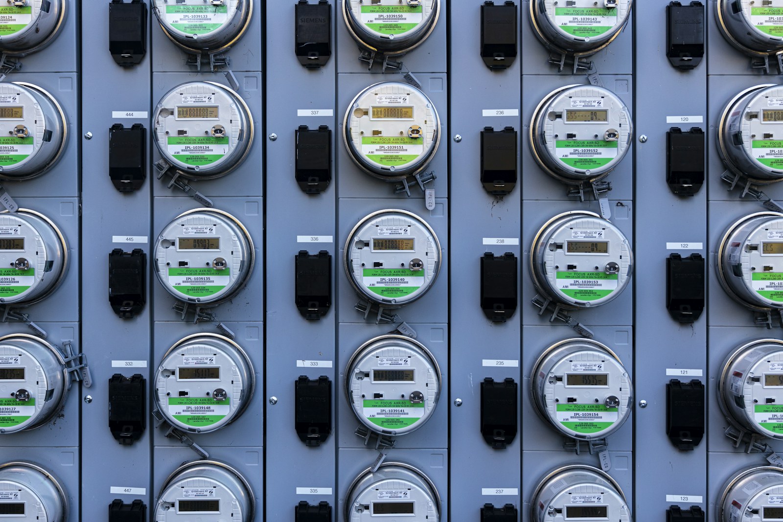 Rows of digital electrical meters for consumption monitoring